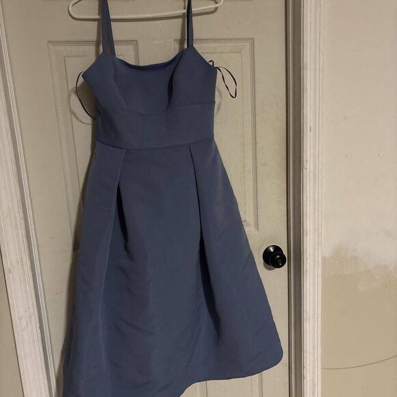 AMSALE FAILLE SLEEVELESS DUSK Blue Maxi GOWN sz 8 - Picture 3 of 7